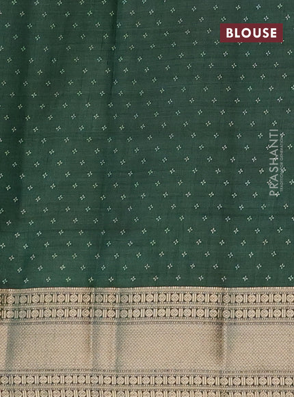 Semi raw silk saree bottle green with butta prints and zari woven border