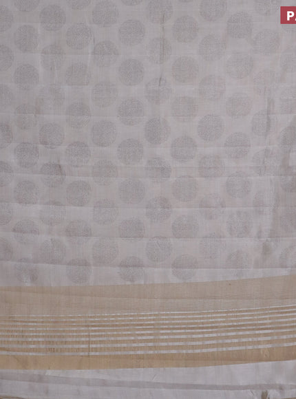 Semi raw silk saree pastel grey with butta prints and zari woven border