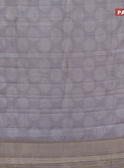 Semi raw silk saree grey with butta prints and zari woven border