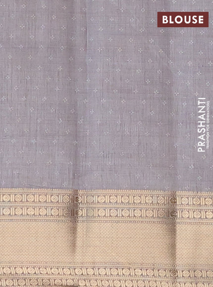 Semi raw silk saree grey with butta prints and zari woven border