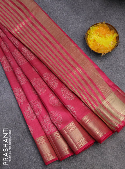 Semi raw silk saree pink with butta prints and zari woven border