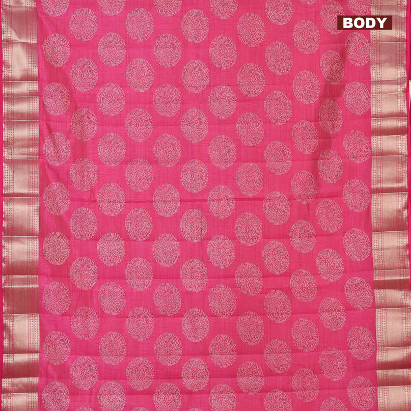 Semi raw silk saree pink with butta prints and zari woven border