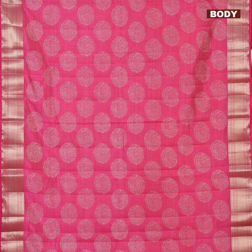 Semi raw silk saree pink with butta prints and zari woven border