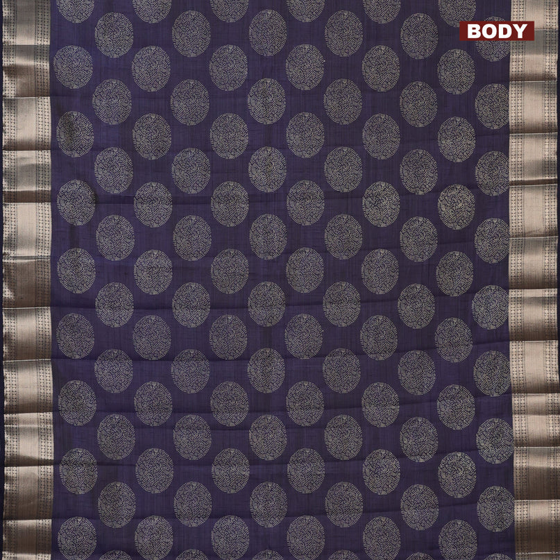 Semi raw silk saree navy blue with butta prints and zari woven border