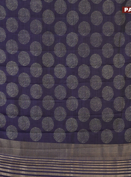 Semi raw silk saree navy blue with butta prints and zari woven border