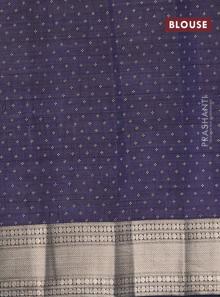 Semi raw silk saree navy blue with butta prints and zari woven border