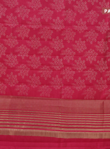 Semi raw silk saree dark pink with floral butta prints and zari woven border