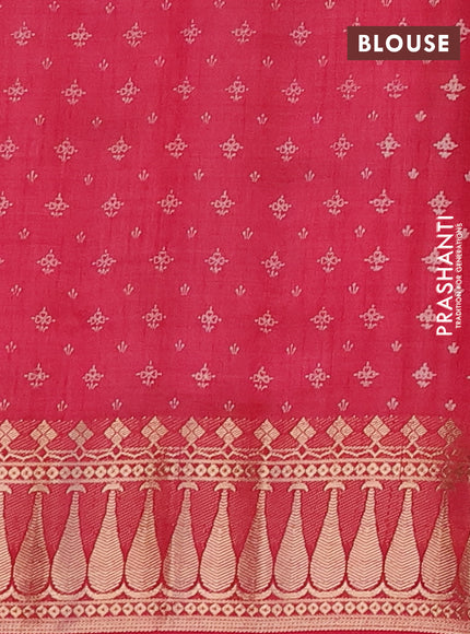 Semi raw silk saree dark pink with floral butta prints and zari woven border