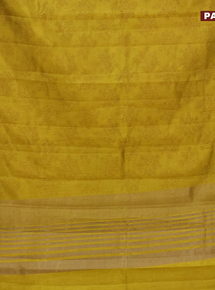 Semi raw silk saree mustard yellow with floral butta prints and zari woven border