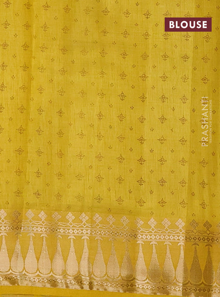 Semi raw silk saree mustard yellow with floral butta prints and zari woven border