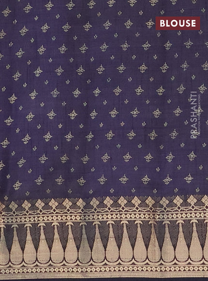 Semi raw silk saree navy blue with floral butta prints and zari woven border