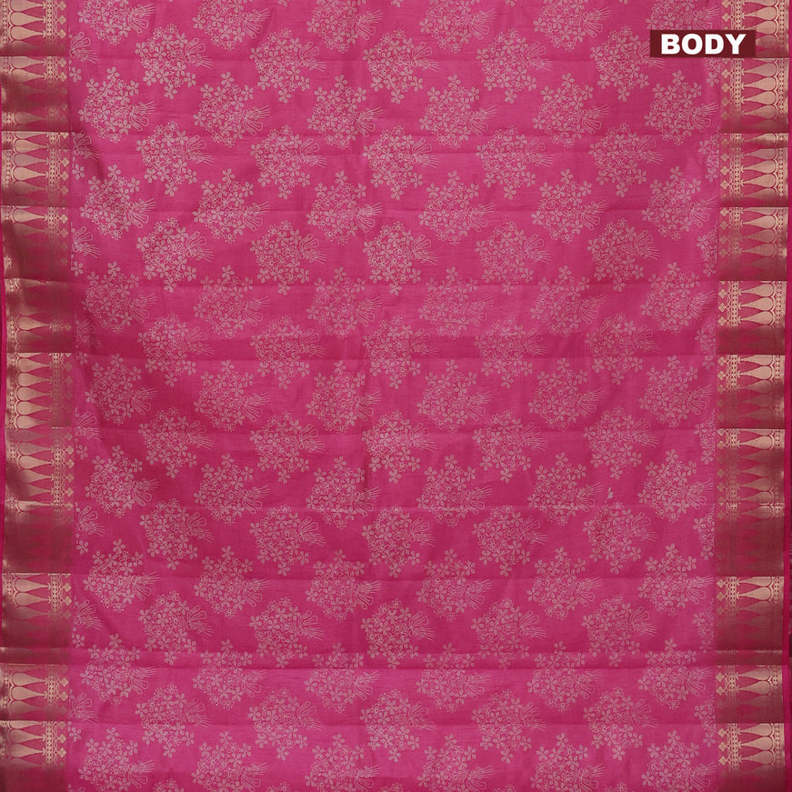 Semi raw silk saree pink with floral butta prints and zari woven border