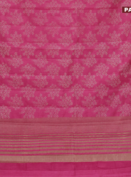 Semi raw silk saree pink with floral butta prints and zari woven border