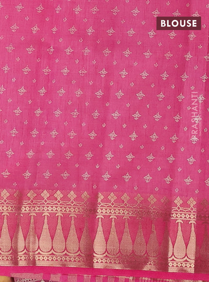 Semi raw silk saree pink with floral butta prints and zari woven border