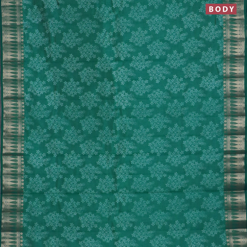 Semi raw silk saree teal green with floral butta prints and zari woven border