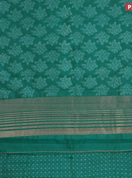 Semi raw silk saree teal green with floral butta prints and zari woven border