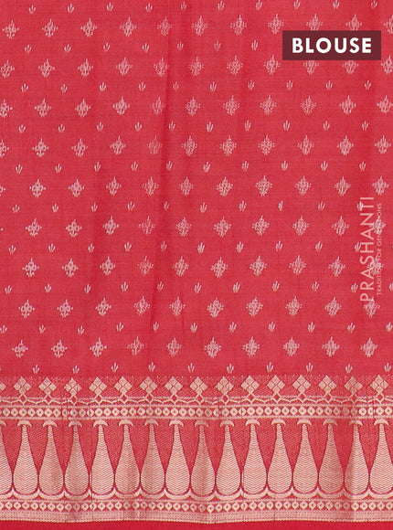 Semi raw silk saree red with floral butta prints and zari woven border