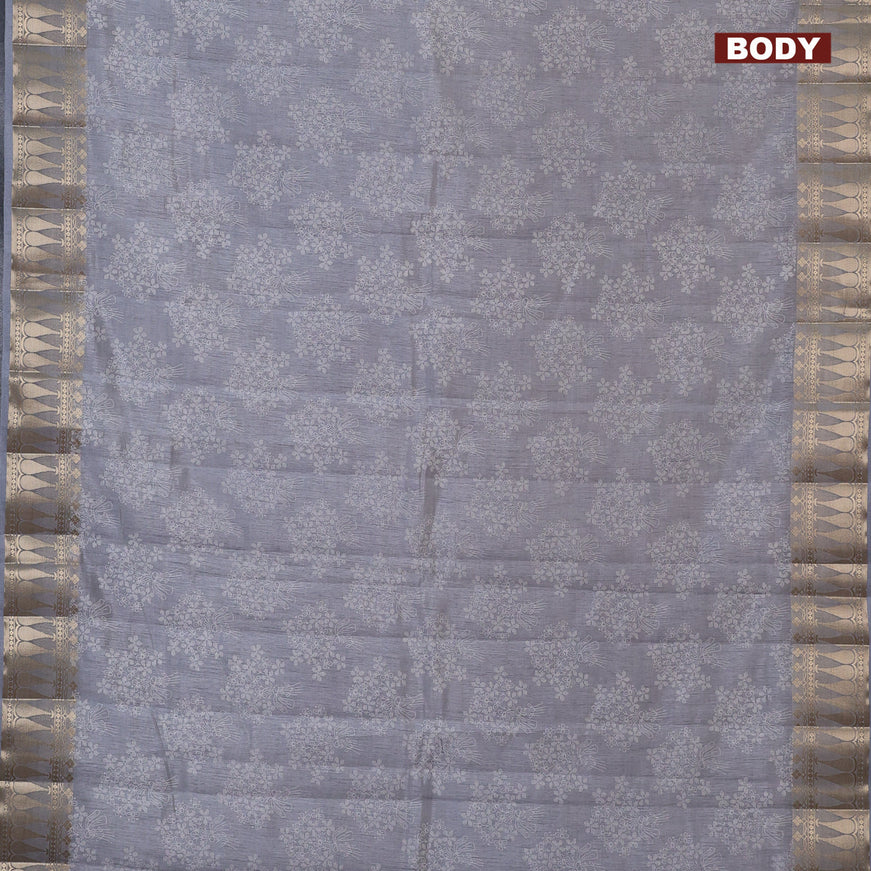 Semi raw silk saree grey with floral butta prints and zari woven border