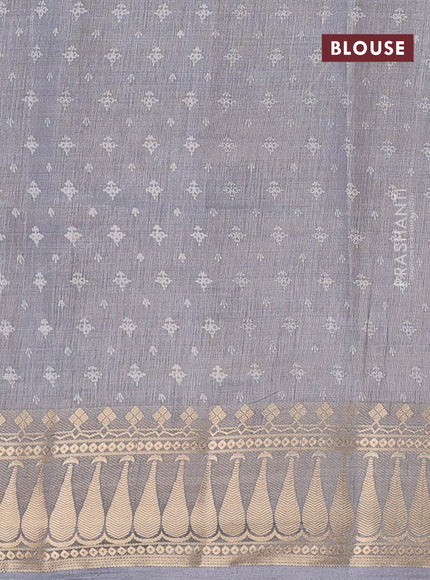 Semi raw silk saree grey with floral butta prints and zari woven border