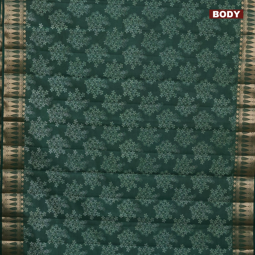 Semi raw silk saree bottle green with floral butta prints and zari woven border