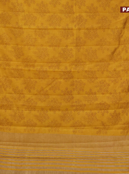 Semi raw silk saree dark mustard with floral butta prints and zari woven border