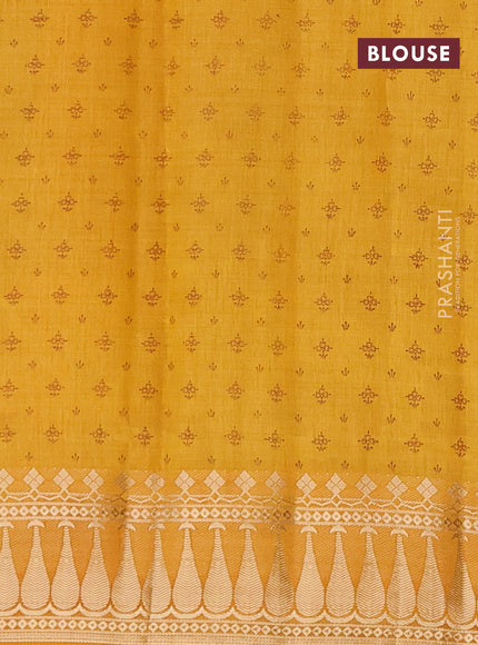 Semi raw silk saree dark mustard with floral butta prints and zari woven border