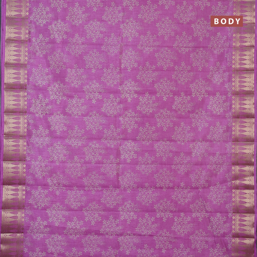 Semi raw silk saree lavender with floral butta prints and zari woven border