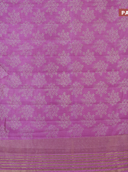 Semi raw silk saree lavender with floral butta prints and zari woven border