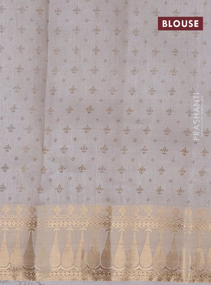 Semi raw silk saree grey with floral butta prints and zari woven border