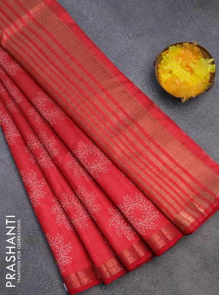 Semi raw silk saree red with butta prints and copper zari woven border