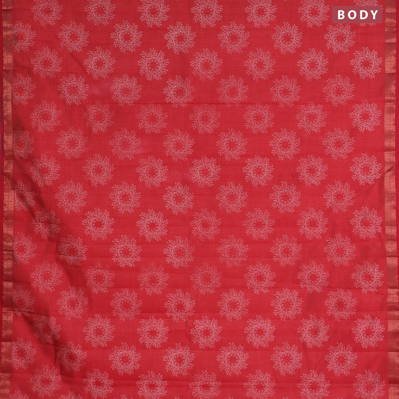 Semi raw silk saree red with butta prints and copper zari woven border