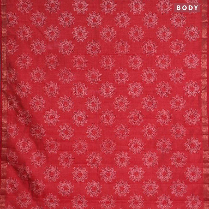 Semi raw silk saree red with butta prints and copper zari woven border