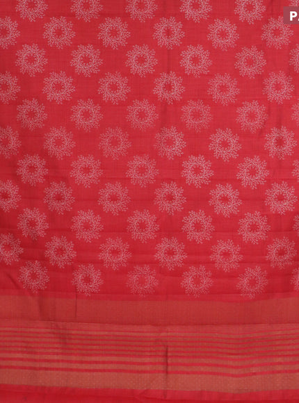 Semi raw silk saree red with butta prints and copper zari woven border