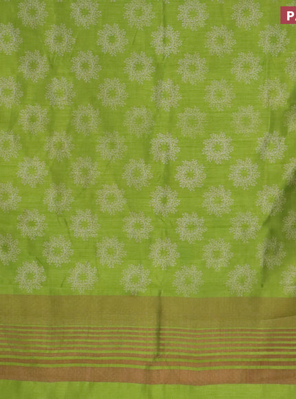 Semi raw silk saree light green with butta prints and copper zari woven border