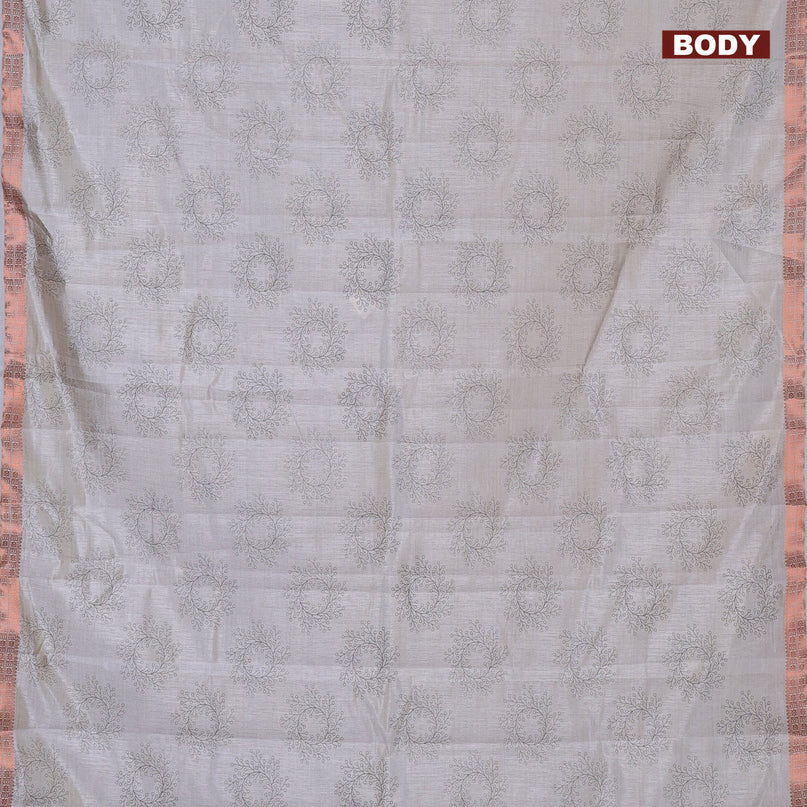 Semi raw silk saree grey with butta prints and copper zari woven border