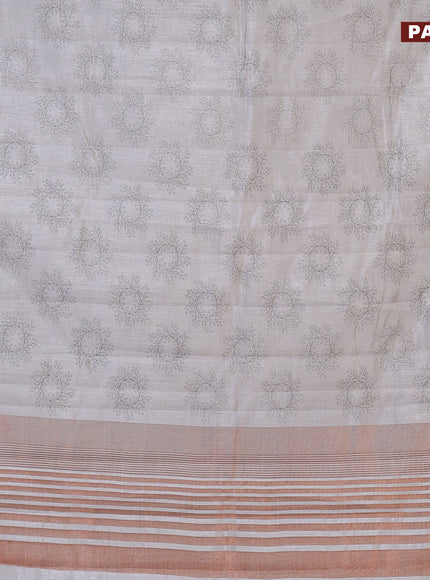 Semi raw silk saree grey with butta prints and copper zari woven border