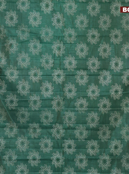 Semi raw silk saree green with butta prints and copper zari woven border