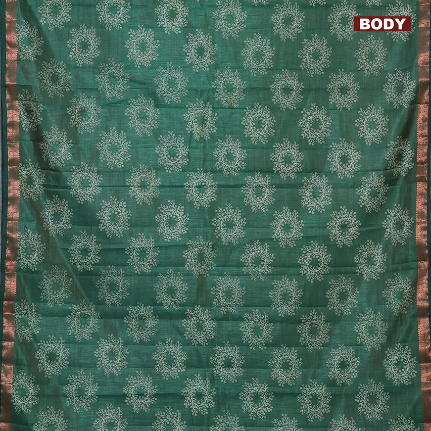 Semi raw silk saree green with butta prints and copper zari woven border