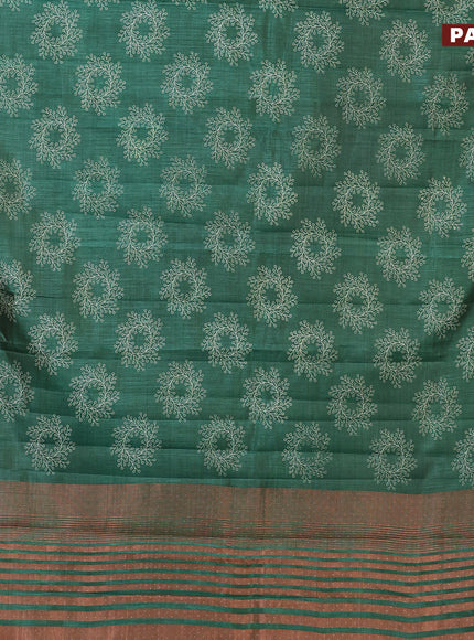 Semi raw silk saree green with butta prints and copper zari woven border