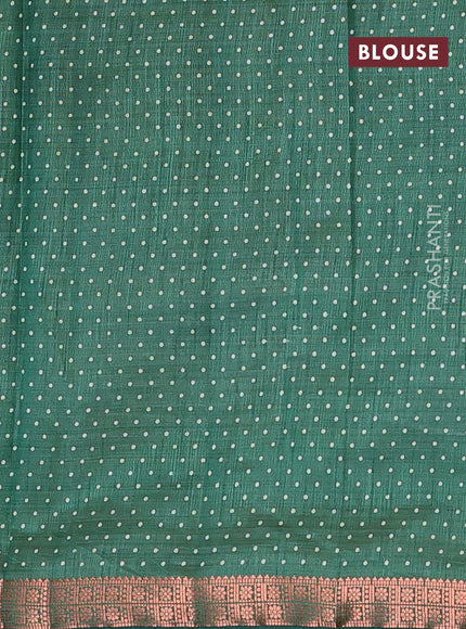 Semi raw silk saree green with butta prints and copper zari woven border