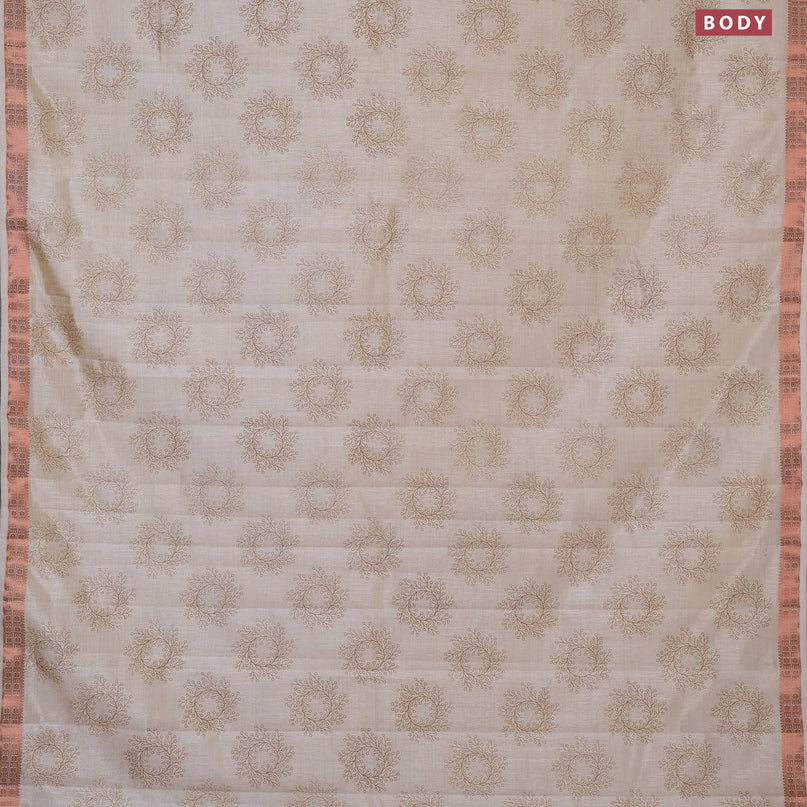 Semi raw silk saree cream with butta prints and copper zari woven border