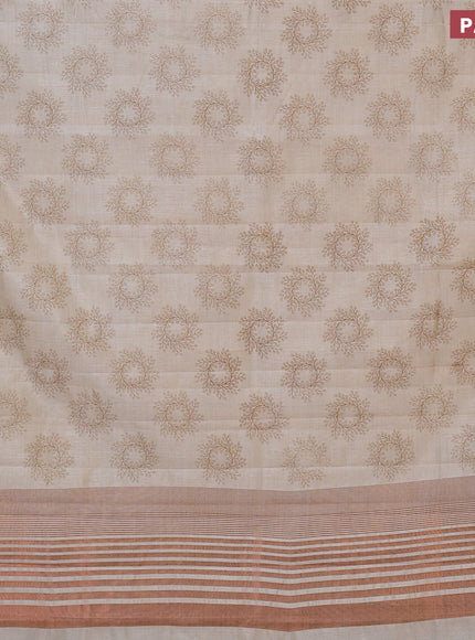 Semi raw silk saree cream with butta prints and copper zari woven border