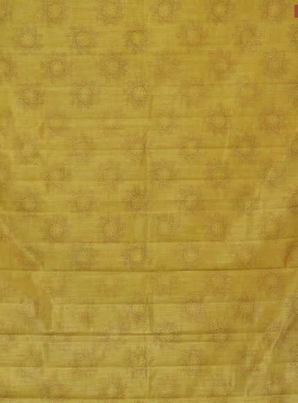 Semi raw silk saree yellow with butta prints and copper zari woven border