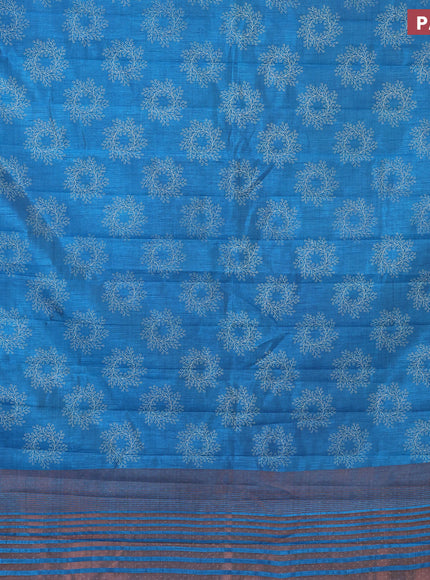 Semi raw silk saree cs blue with butta prints and copper zari woven border