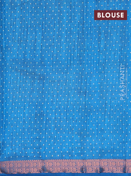 Semi raw silk saree cs blue with butta prints and copper zari woven border