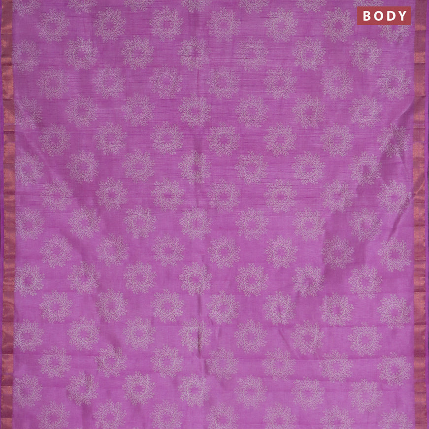 Semi raw silk saree lavender with butta prints and copper zari woven border