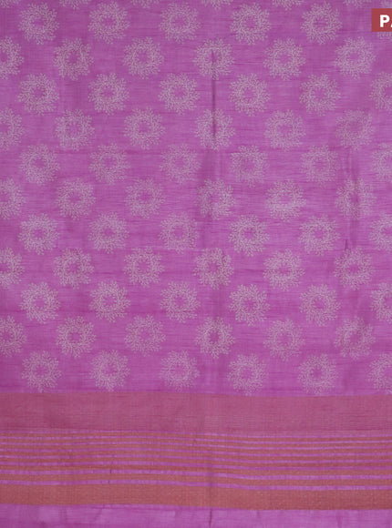 Semi raw silk saree lavender with butta prints and copper zari woven border