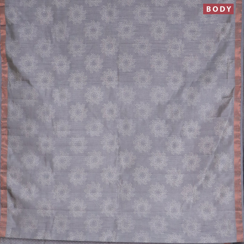 Semi raw silk saree grey with butta prints and copper zari woven border