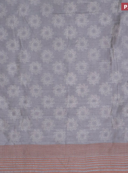 Semi raw silk saree grey with butta prints and copper zari woven border