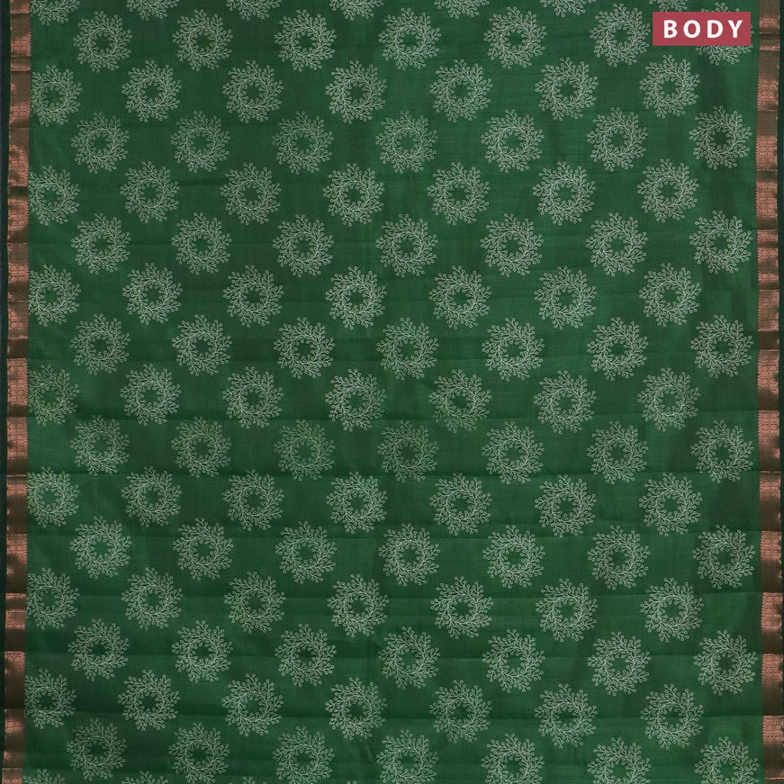 Semi raw silk saree green with butta prints and copper zari woven border